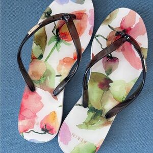 Aerin Floral Georgette Watercolor Flip Flops in Multi-Color Size 9